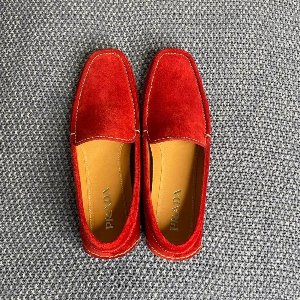 Prada Calzature Uomo red velvet suede loafers, driving moccasins 9.5 - Picture 2 of 8